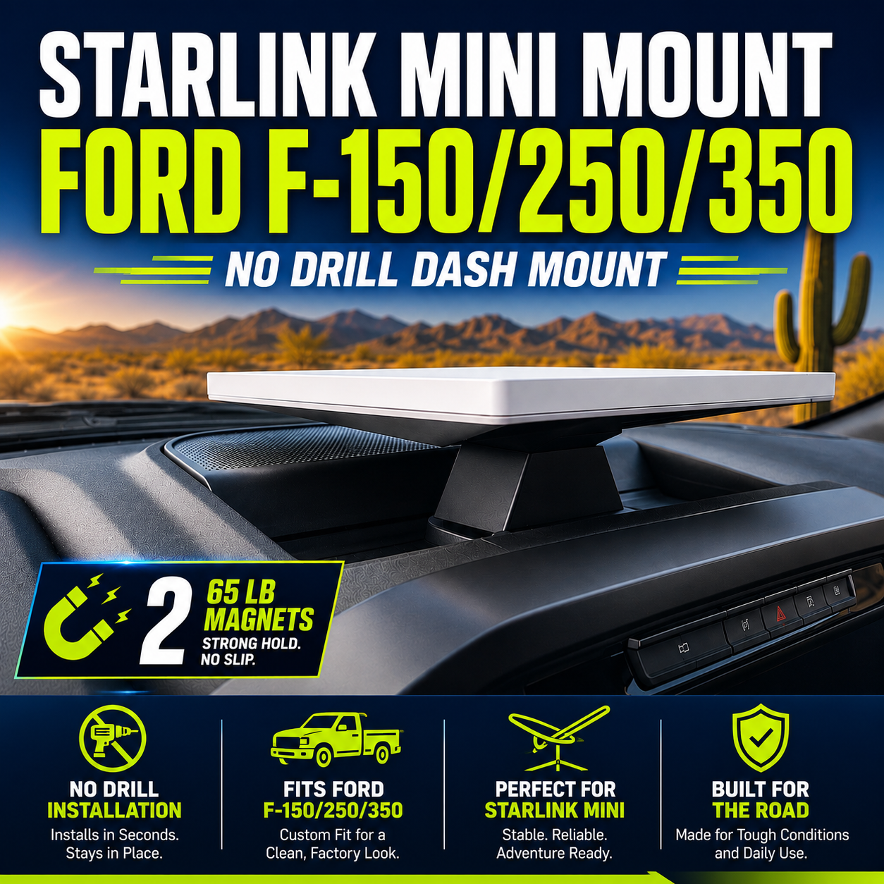Ford F-150/250/350 No-Drill Magnetic Dash Mount for Starlink Mini