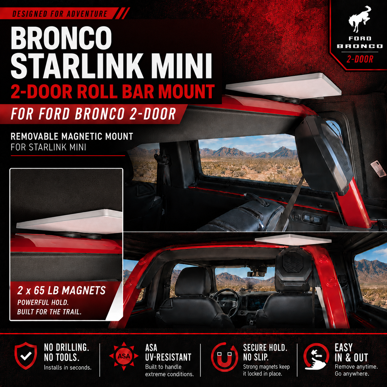 Starlink Mini Roll Bar Mount for 2-Door Ford Bronco