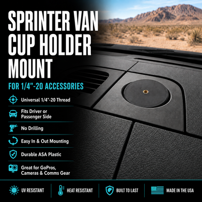 Cup Holder Dash Mount for Sprinter Van 1/4"-20 Accessories